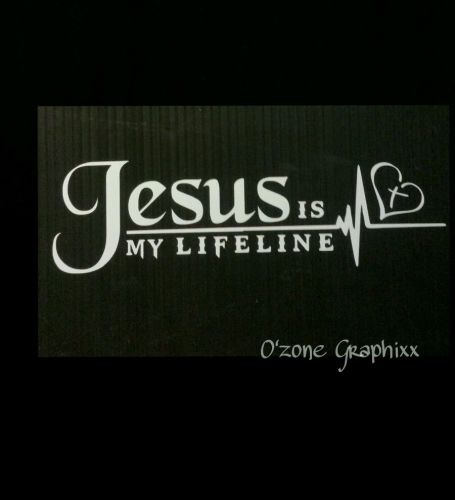 Jesus is my lifeline w/ blessed hart white sticker, car decal