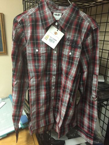 Men&#039;s harley davidson medium plaid snap up long sleeve shirt nwt