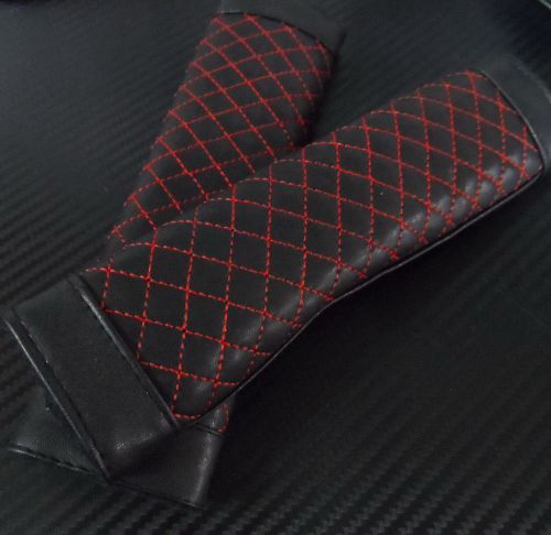 Car seat belt cover shoulder pads leather soft 2pcs set black w/ red