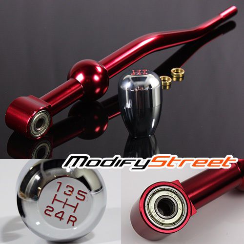 Civic/crx/del sol/integra red short throw shifter/chrome type-r style shift knob