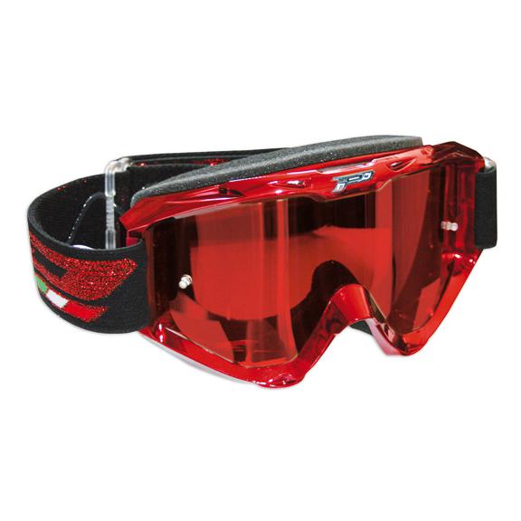 Pro grip 3450 chrome motocross atv goggles chrome red frame mirrored red lens