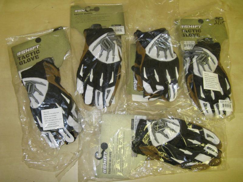Five (5) pairs - mens  shift motocross gloves - adult small -  white + black