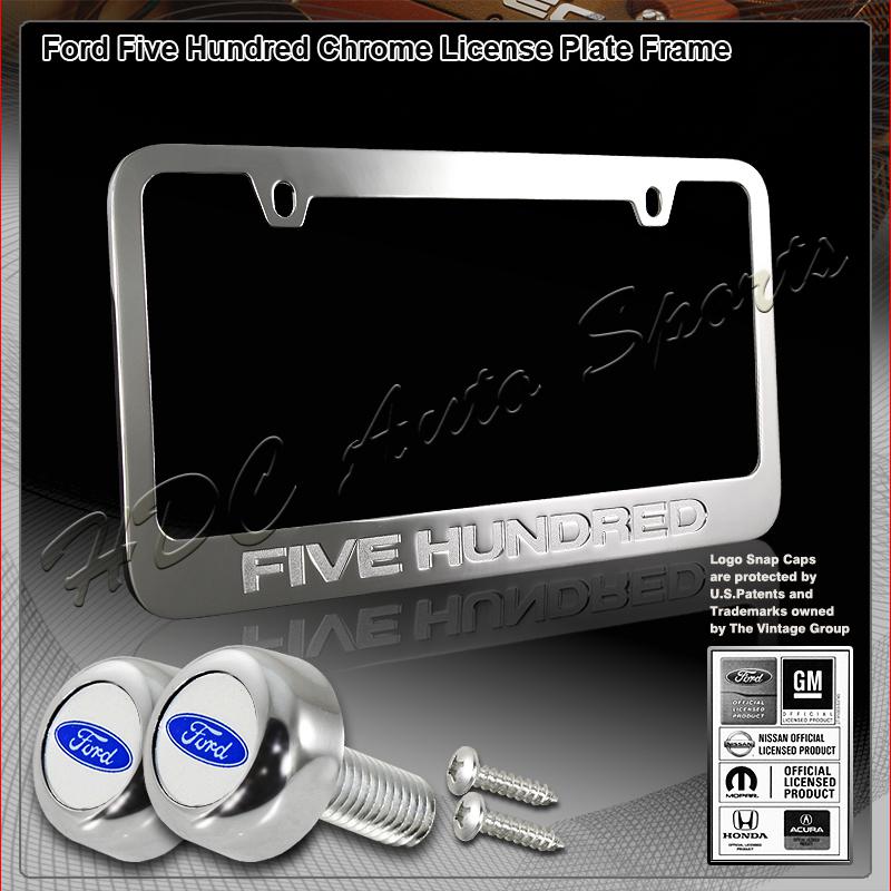Standard us size chrome ford five hundreds license plate frame w/ screw caps