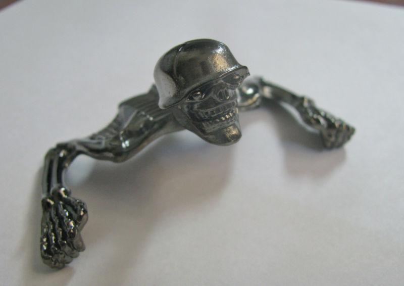 Black chrome skull skeleton ornament harley bobber ratrod headlight visor fender