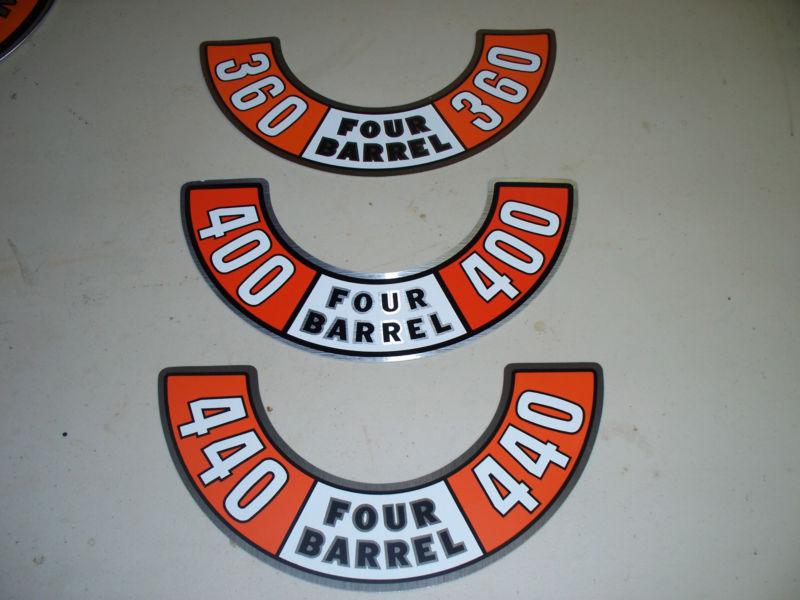 Mopar , plymouth , dodge ,  n.o.s.  360 , 400 , 440 , air cleaner lid decals