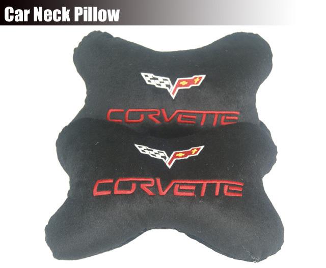 2pcs of car corvette plush soft seat head neck rest pillow cushion pads black