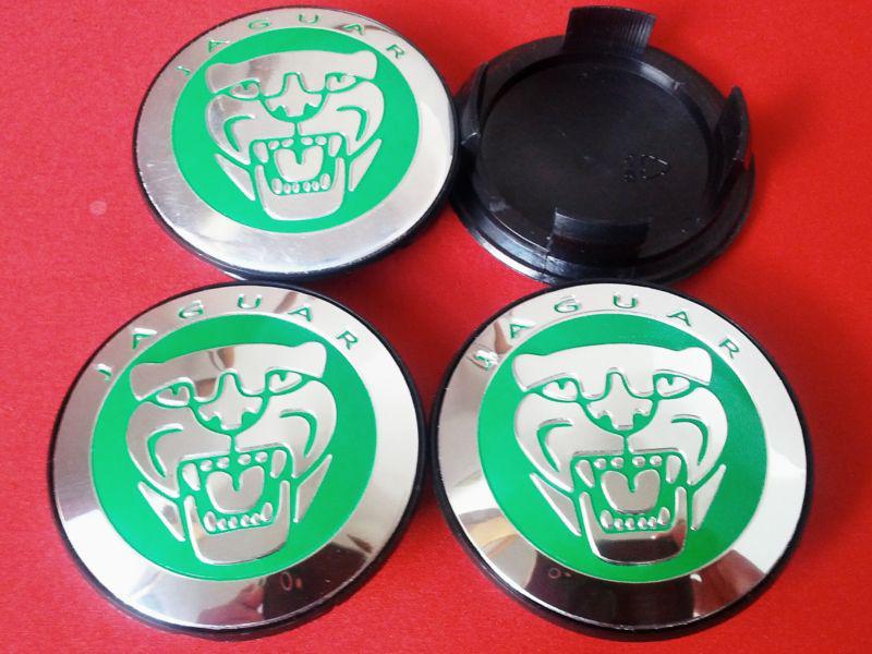 4pcs jaguar wheel badge set center cap - wheel motif - 1988-2012 green/silver lt