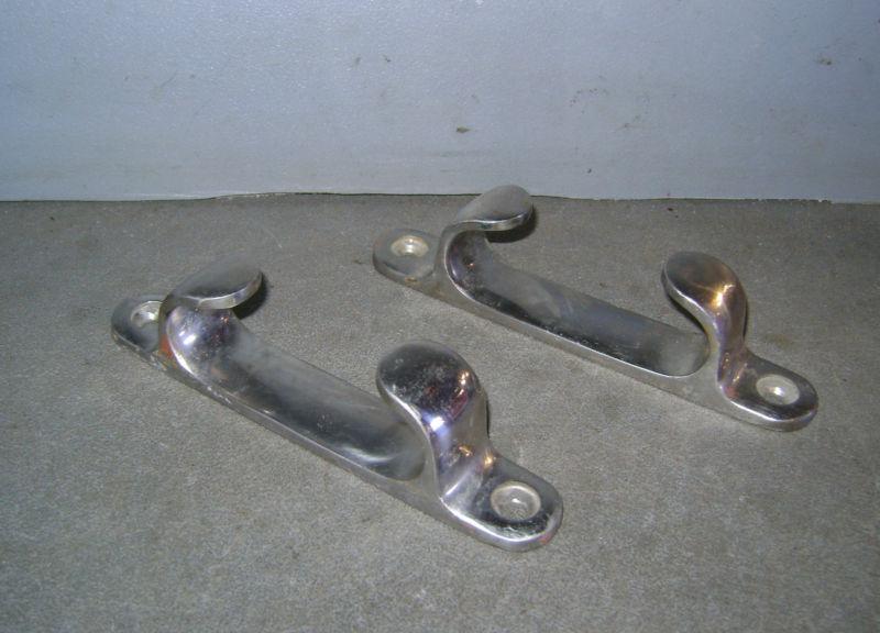 2 vintage marine chrome 5" open cleats ~ boat, ship deck hardware ~rope tie down
