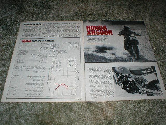 1982 honda xr500r cycle road test article  5 pgs with specs  thumper
