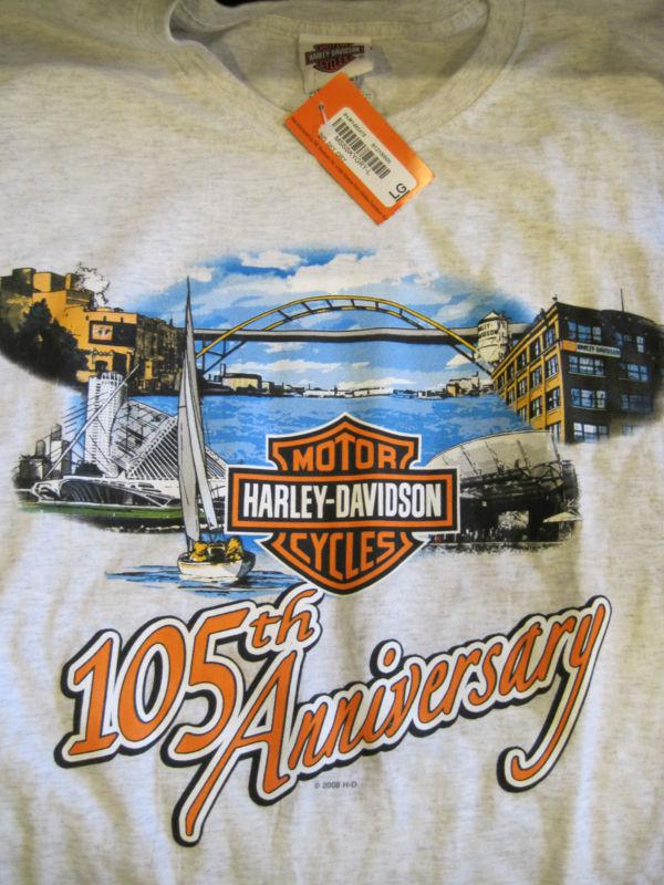 Harley davidson 105th anniversary s/s sky gry grey t shirt size large l 