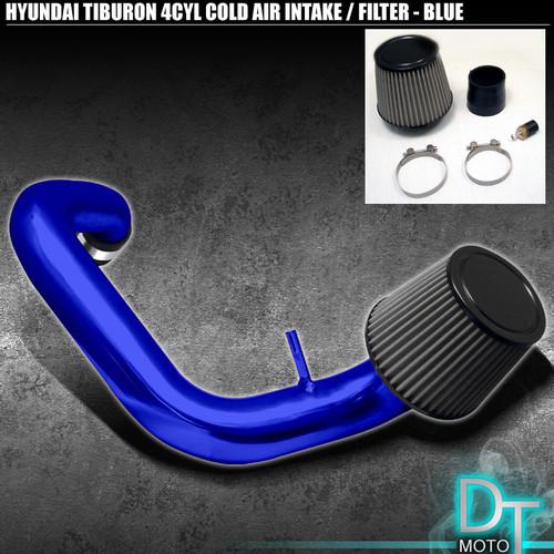 Stainless washable filter+ cold air intake fits 97-02 tiburon 4cyl blue aluminum