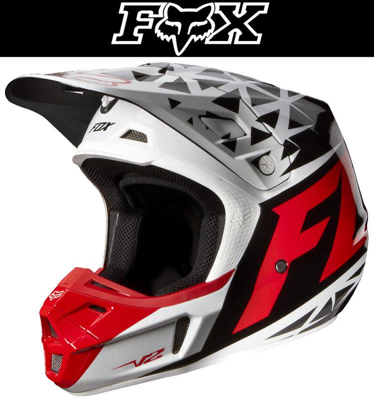 Fox racing v2 given red white dirt bike helmet motocross mx atv 2014
