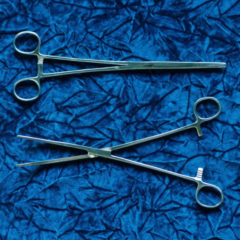 Hemostats / locking forceps 10" - 1 curved 1 straight - stainless steel new