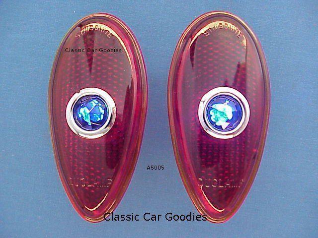 1938-1939 ford car tail light lens (2) blue dots! glass!