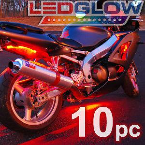 10pc red led flexible motorcycle under glow bike lights