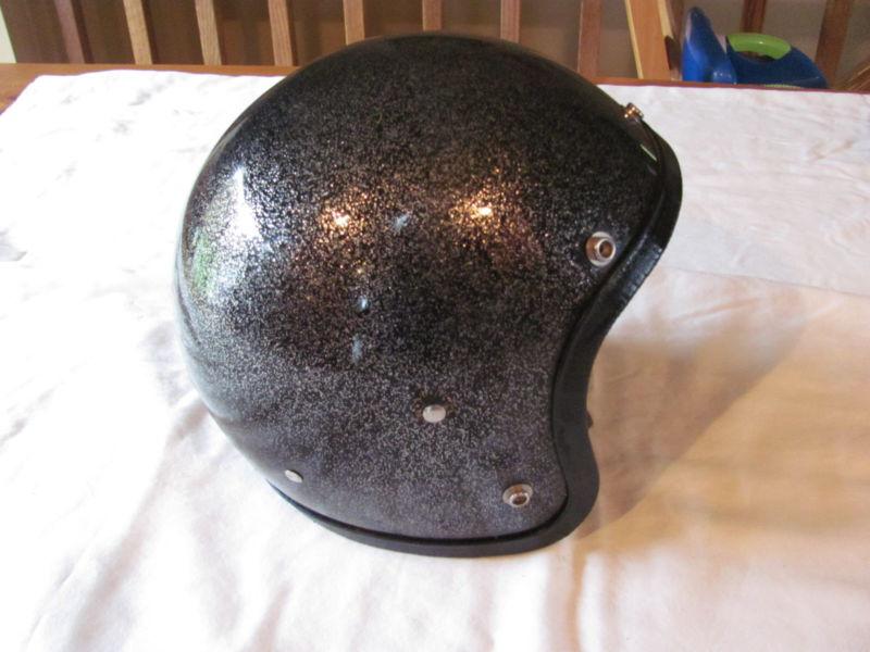 Vintage lsi-4150 black metal flake helmet w/chin guard - size s/m