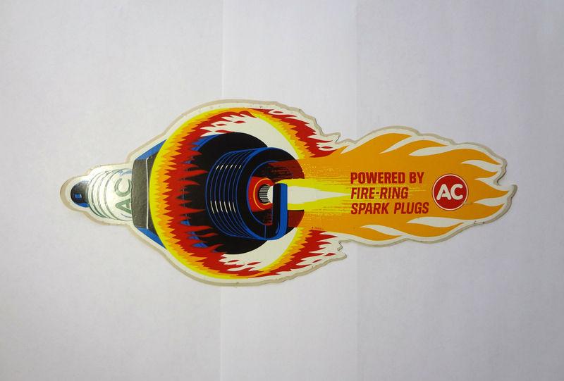 1968 vintage ac fire ring spark plugs original racing decal sticker nascar nos  