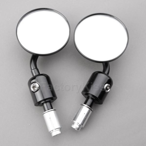 Black heavy duty aluminum bar end motorcycle rear view side mirrors