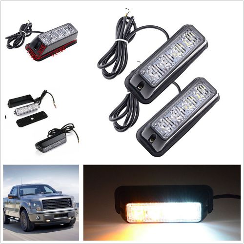 2 x 4led white/amber auto suv emergency beacon strobe flash warning light strips