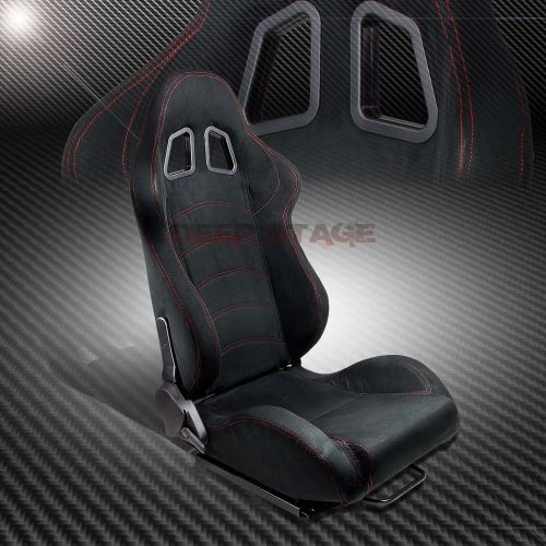 Black suede reclinable sport style racing bucket seat+mounting slider right side