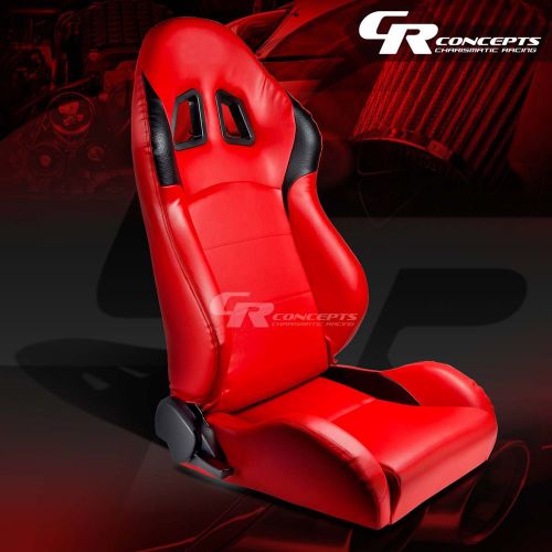 2 x type-r red pvc leather sports racing seats+mounting sliders passenger side
