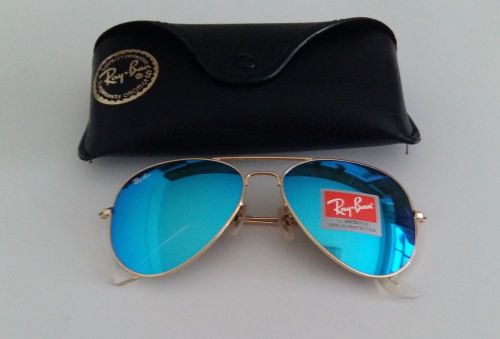 New aviat0r mirrored sunglasses ice-blue/gold womens mens 58mm