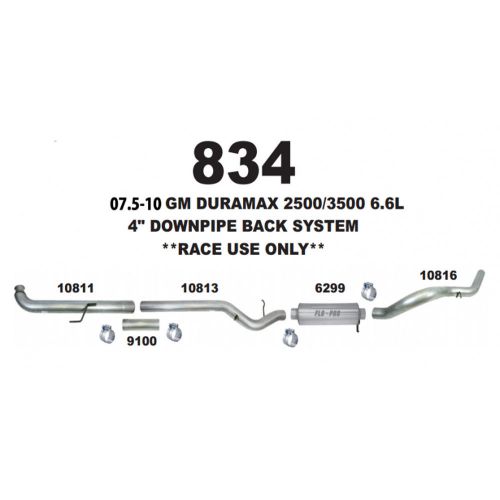 Flo-pro 834 4&#034; dpf delete exhaust system with muffler 2007.5-2010 duramax