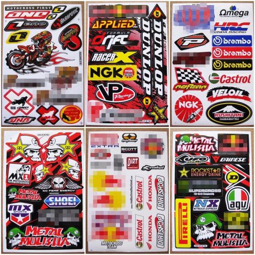 Racing nascar atv motocross rally dakar decals car bike stickers 6 sheets