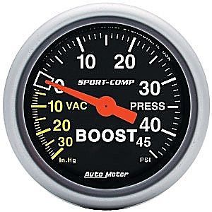 Auto meter 3308 sport-comp series gauge 2-1/16&#034; boost/vacuum mechanical