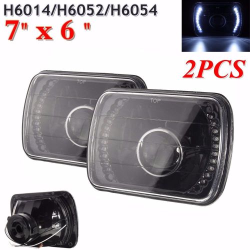 Pair 7x6 h6054 black housing white led projector headlight 8000k h4-2 xenon hid