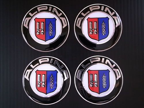 Set of 4 alpina center wheel cap aluminum decal / sticker 2.45&#034; emblem new 62mm