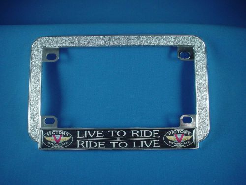 Victory chrome motorcycle license plate frame live to ride + key chain
