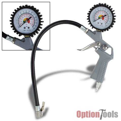 Pistol grip air tire inflator dial gauge lever trigger & button valve automotive