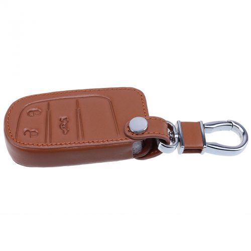 For jeep brwon leather remote smart car key fob case holder chain holder x1
