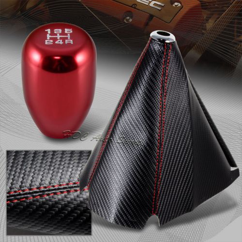 Carbon/red stitch manual shift boot +type-r red 5-speed shifter knob universal 3