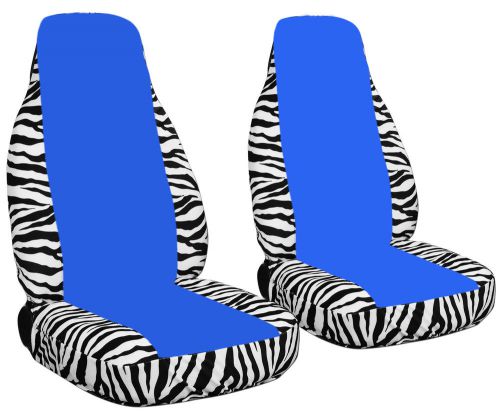 Zebra white frame seat covers with a medium blue center