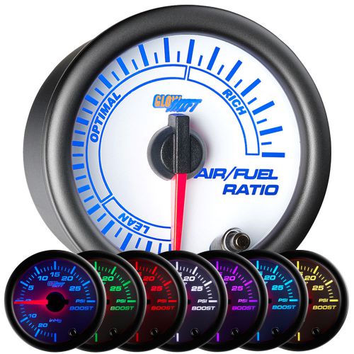 52mm glowshift white face air fuel afr analog gauge meter w 7 led colors