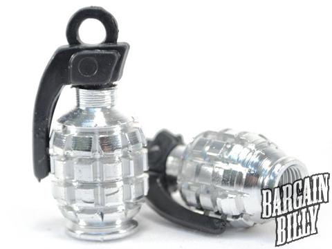 Motorcycle chrome hand grenade style tire valve caps cool unique nade design