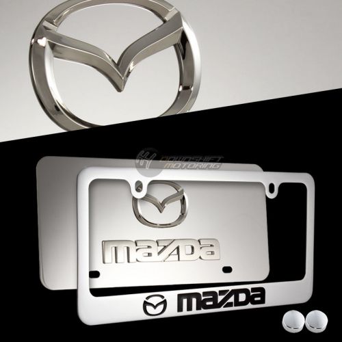 3d mazda mazda 3 6 stainless steel license plate frame w/ cap -2pcs front &amp; back