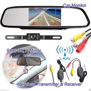 Hd 4.3&#034; rear view car mirror monitor +reverse car night vision 12v ir camera kit