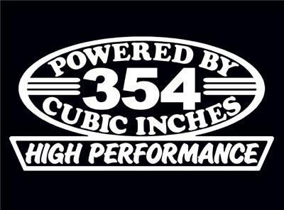 2 high performance 354 cubic inches decal set hp v8 engine emblem stickers