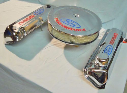 429-460 chrome valve covers &amp; air cleaner w/&#034;ford performance&#034; decals-stroker
