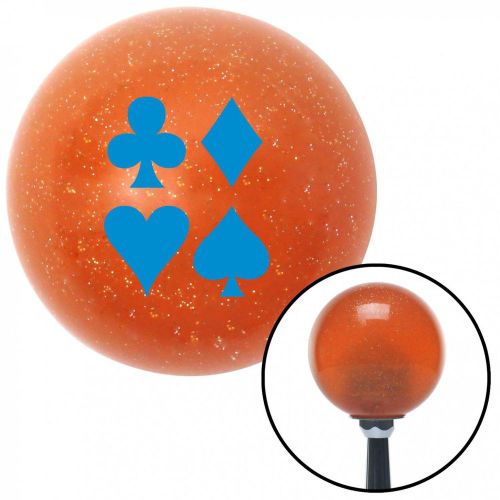 Blue card symbols orange metal flake shift knob with 16mm x 1.5 insert