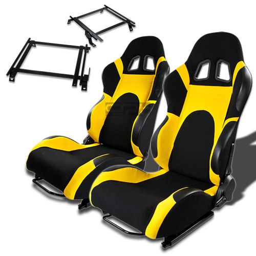 Type-6 racing seat black yellow woven+silder+for 02-06 rsx dc5 k20 bracket x2