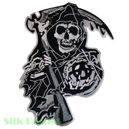 9x12&#034; soa skull grim reaper anarchy biker back patch motorcycle vest tattoo xl