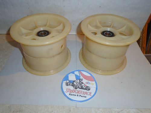 Vintage racing go kart nylite front wheels 5&#034; dia. 5/8&#034; bearing cart part x2