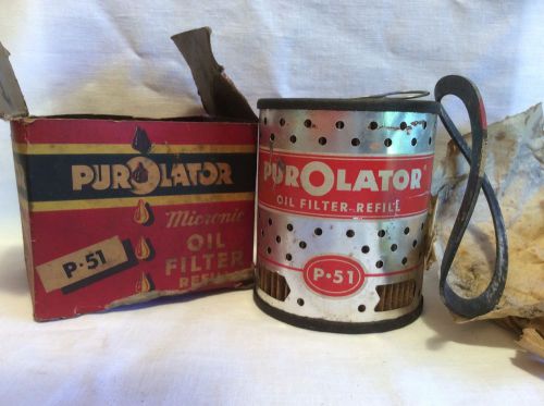 (1) vintage purolator oil filter &amp; cover gasket - p-51 - cadillac 1950-1957
