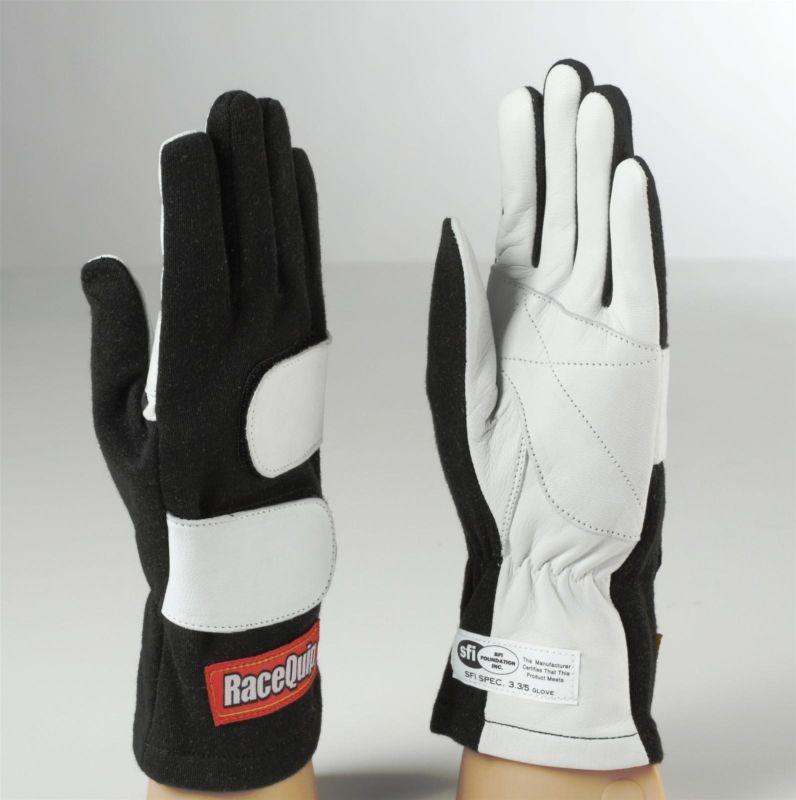 Racequip 312002 small black/white sfi 3.3/5 mod nomex/leather gloves -