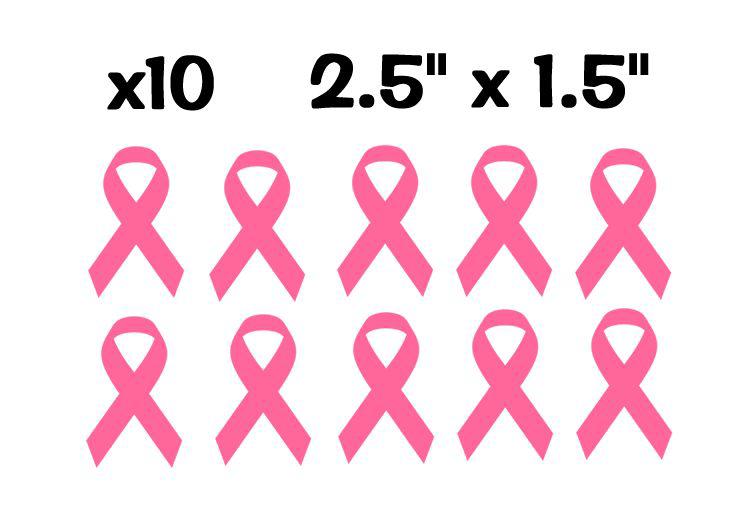 X10 breast cancer ribbons pink pack vinyl decal stickers 2.5" x 1.5" #auc1