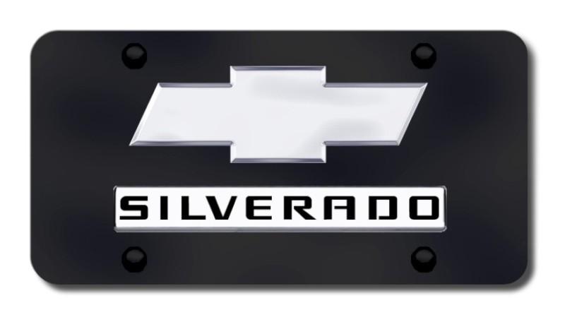 Gm dual silverado (new) chrome on black license plate made in usa genuine